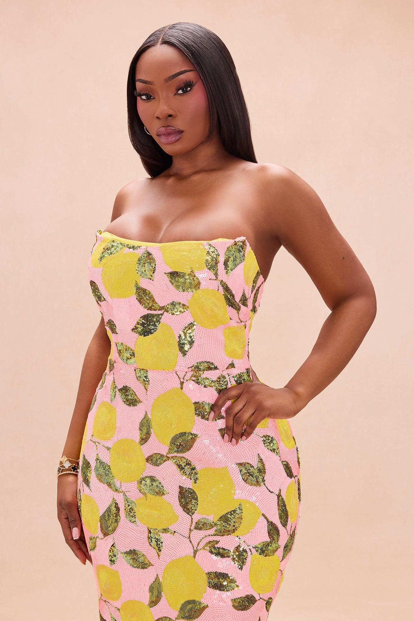 Leah Strapless Sequin Midi Dress - Pink/combo Female Product Image