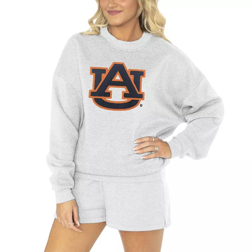 Women's Gameday Couture Ash Auburn Tigers Team Effort Pullover Sweatshirt & Shorts Sleep Set,  Product Image