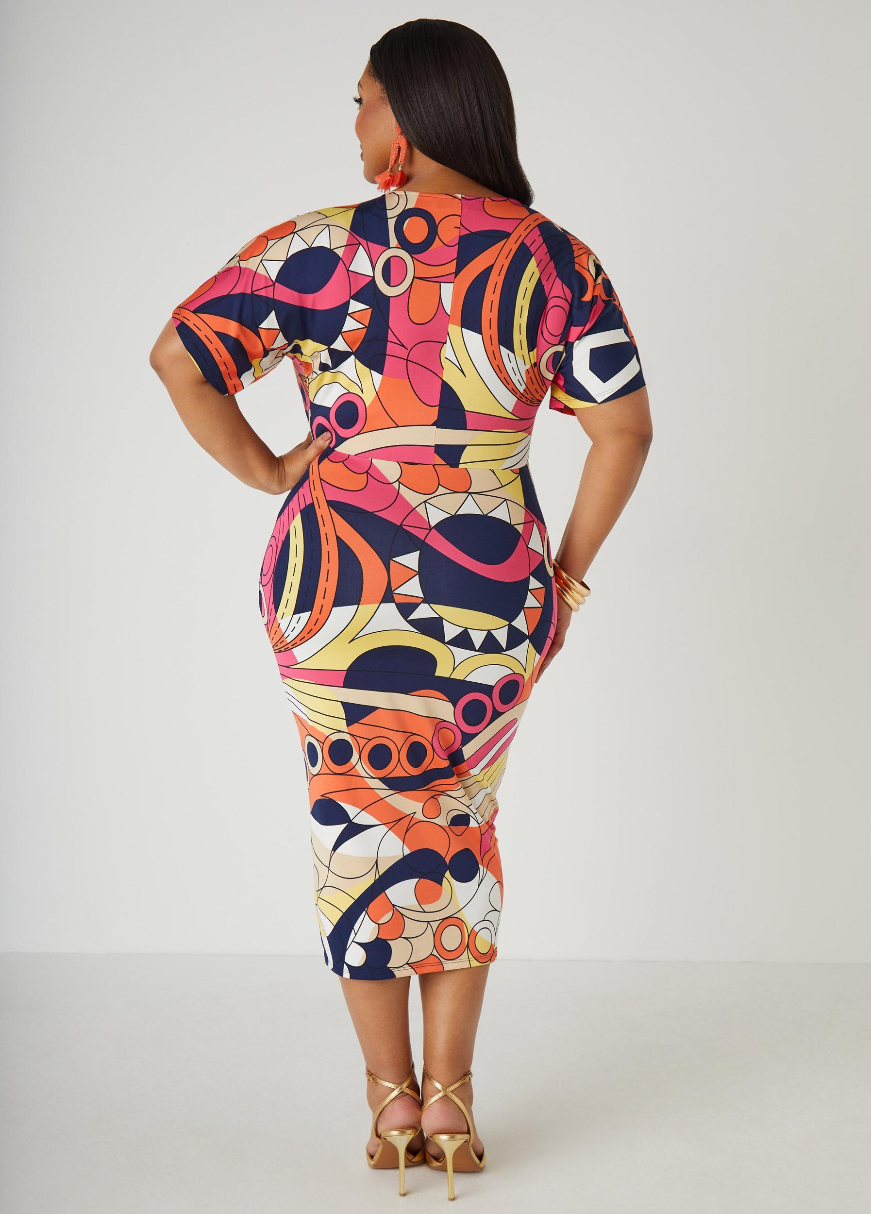 Abstract Print Midi Bodycon Dress Product Image