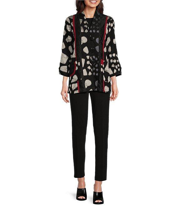 Ali Miles Woven Jacquard Banded 3/4 Sleeve Jacket Product Image