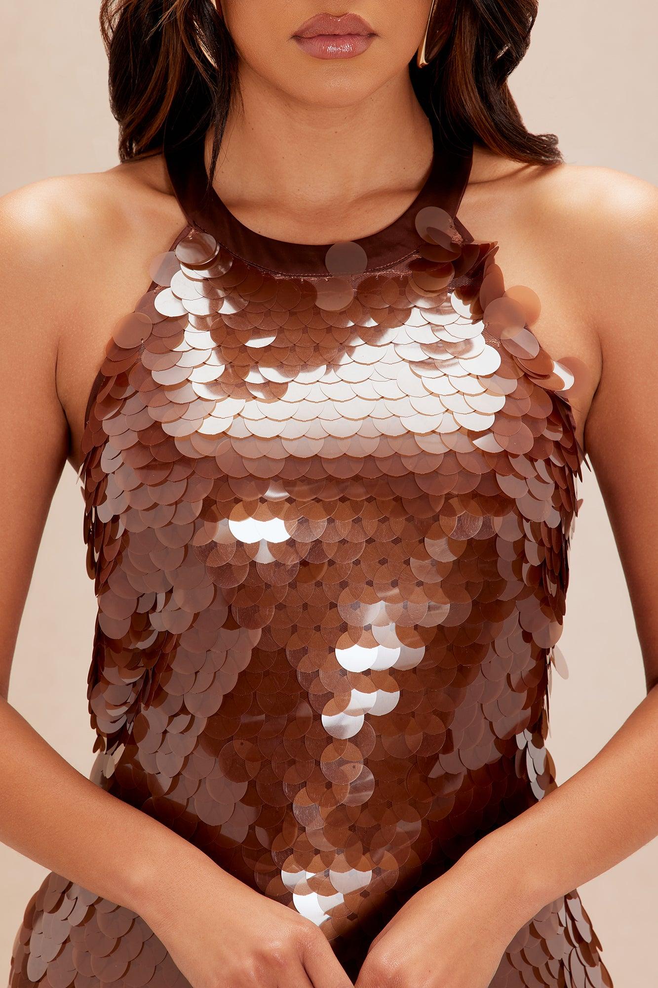 Laurita Sequin Mini Dress - Brown Product Image