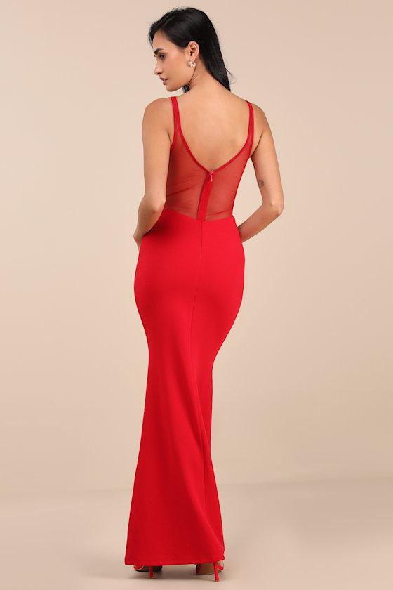Fantine Red Mesh Sleeveless Mermaid Maxi Dress Product Image