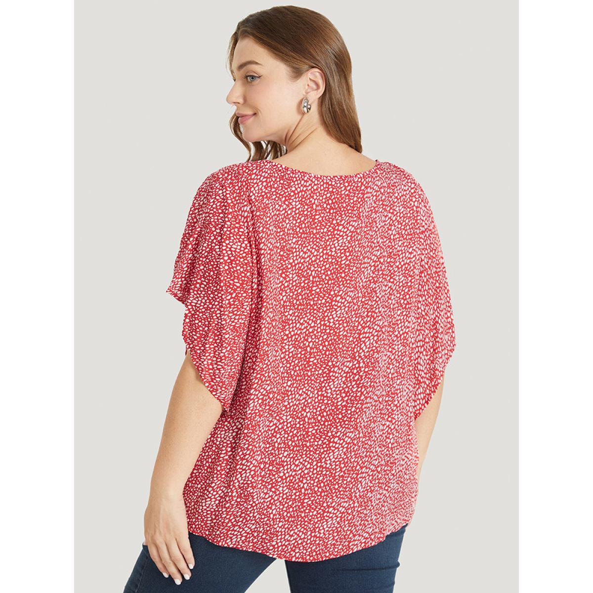 Plus Size Scarlet Polka Dot Ruffle Sleeve Keyhole Neck Blouse Women Elegant Short sleeve Round Neck Dailywear Blouses BloomChic 14-16/1X Product Image