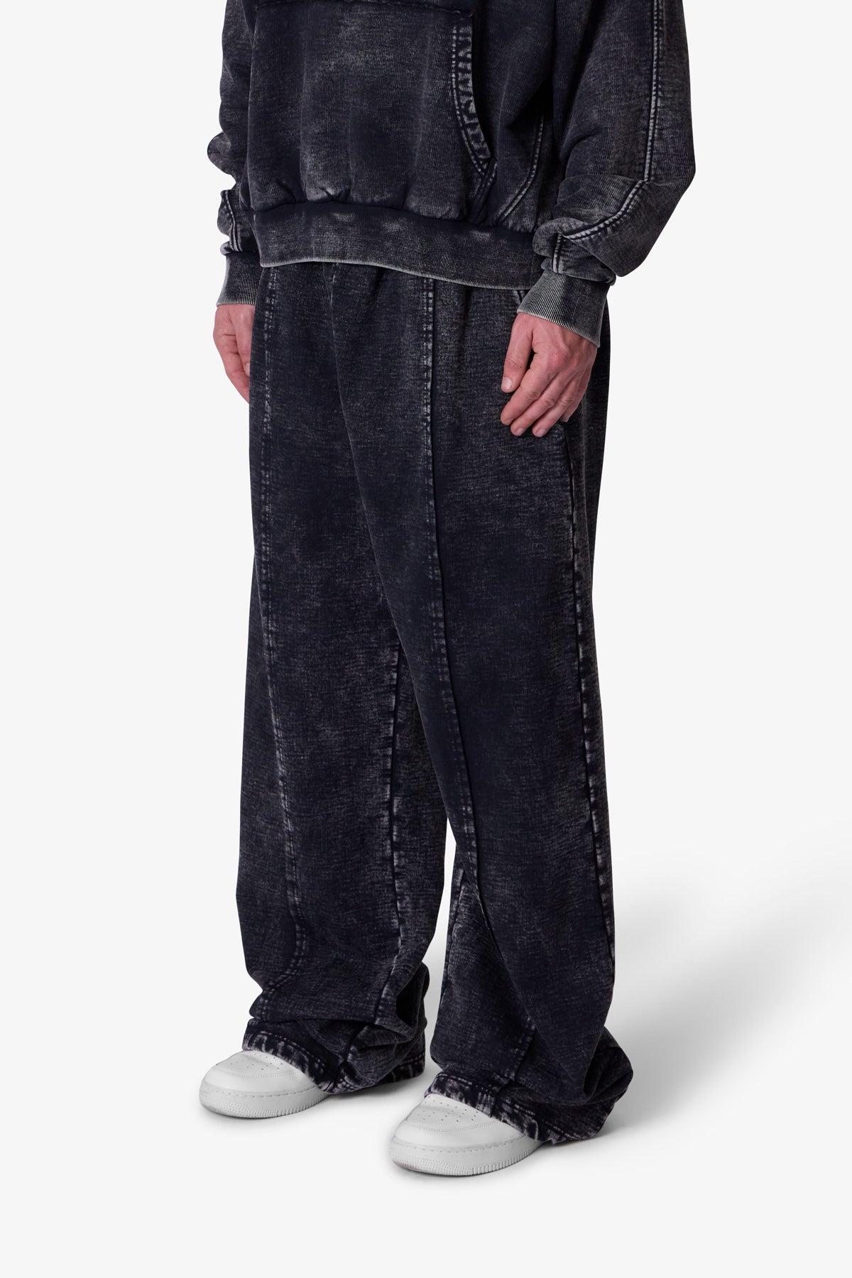 Frayed Seam Acid Wash Sweatpants - Black Product Image