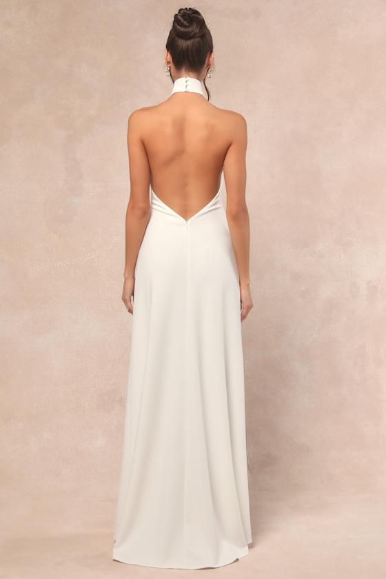 Alaura White Backless Halter Maxi Dress Product Image