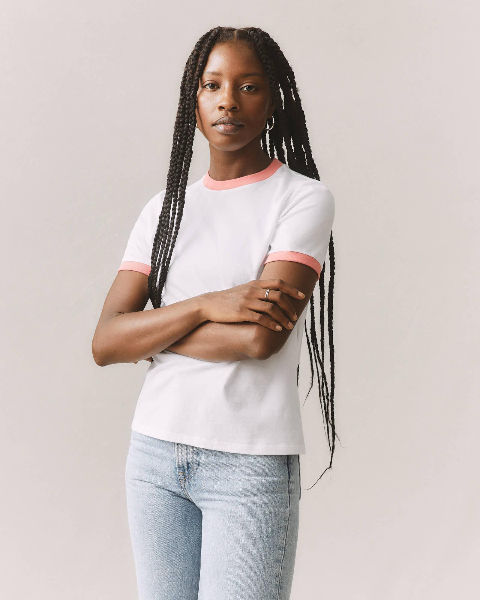 Women's Ringer Tee - White/ Pink Mauve Product Image