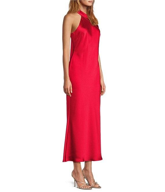 Antonio Melani Darah Satin Halter Neck Sleeveless Midi Dress Product Image