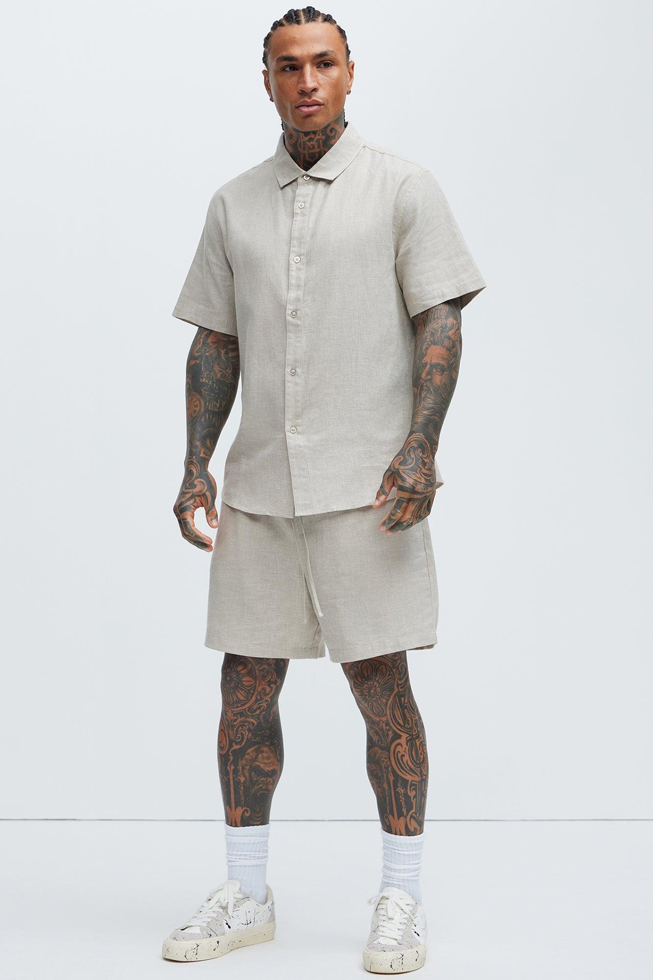 Bahamas Linen Classic Button Up Shirt - Stone Product Image