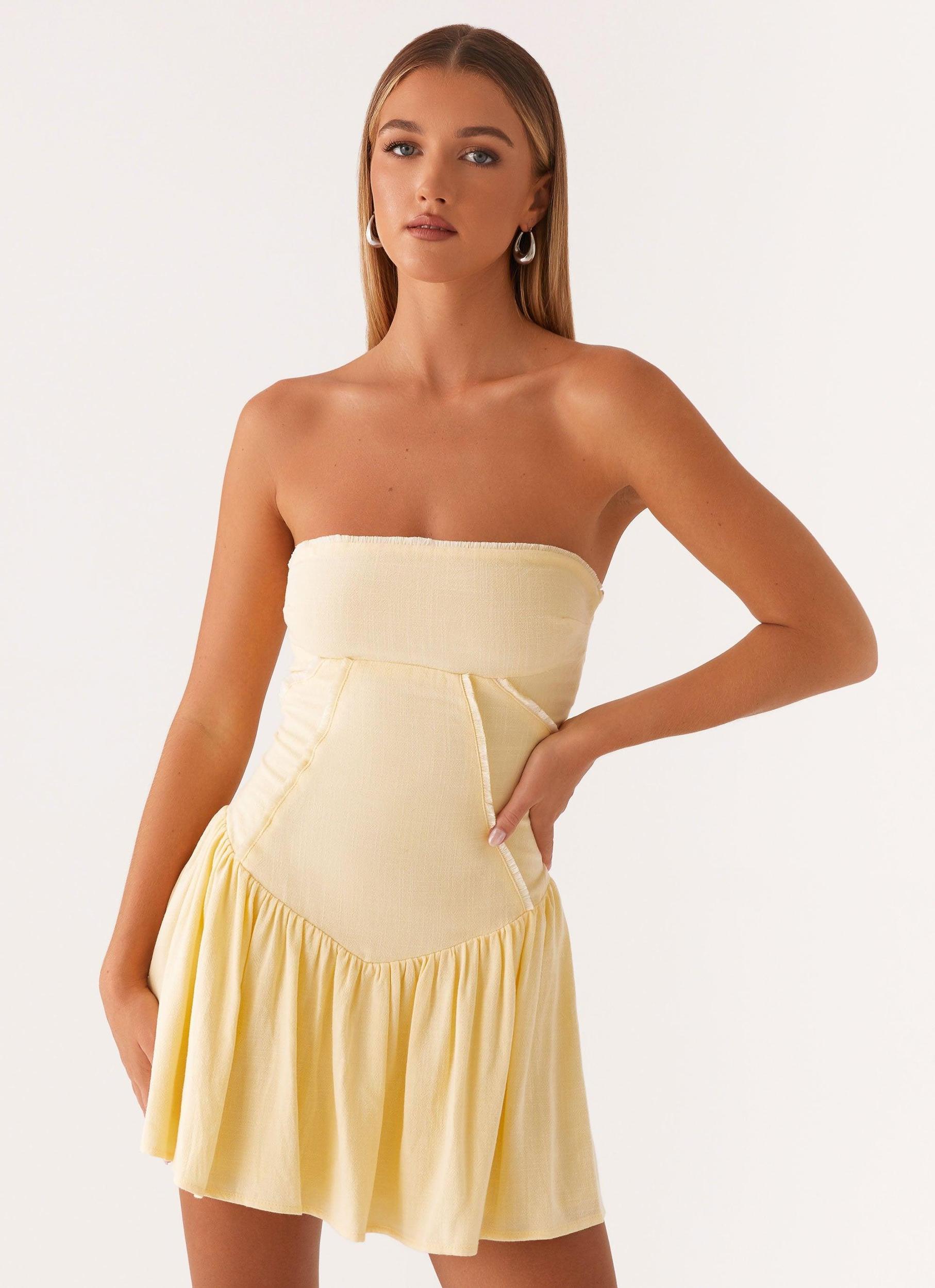 Larnie Linen Mini Dress - Lemon Product Image