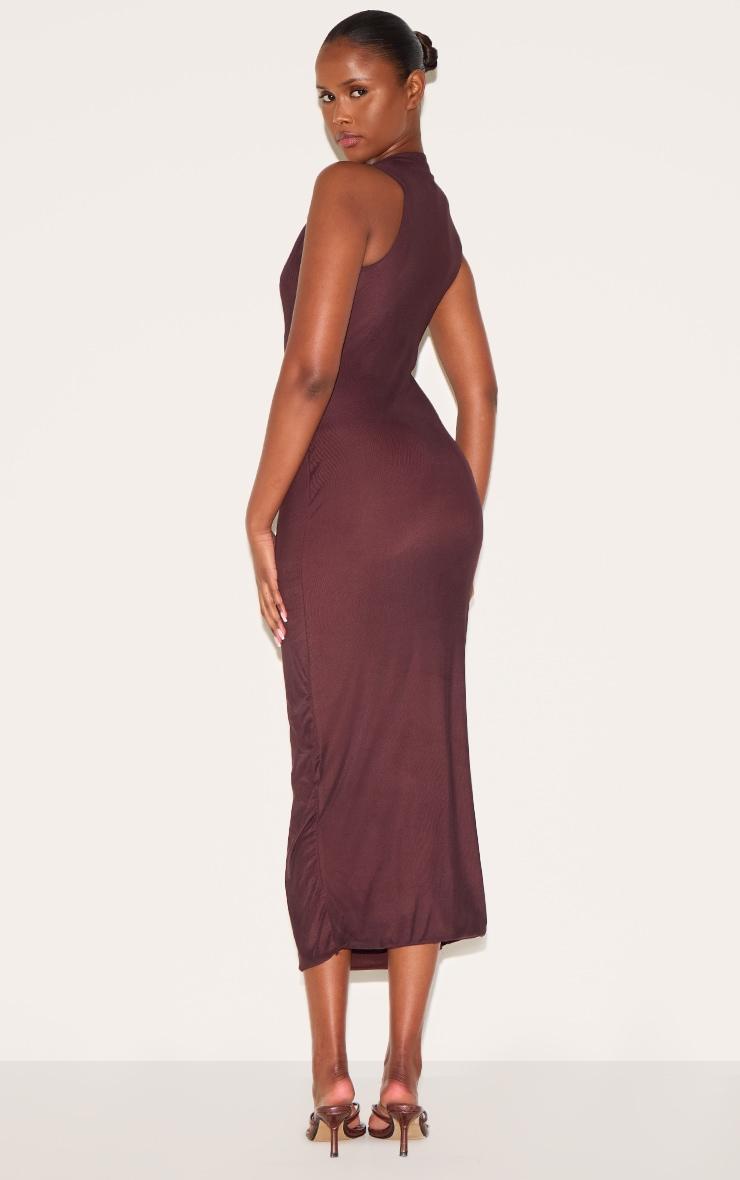 Dark Taupe Lined Mesh Asymmetrical Knotted Midaxi Dress Product Image
