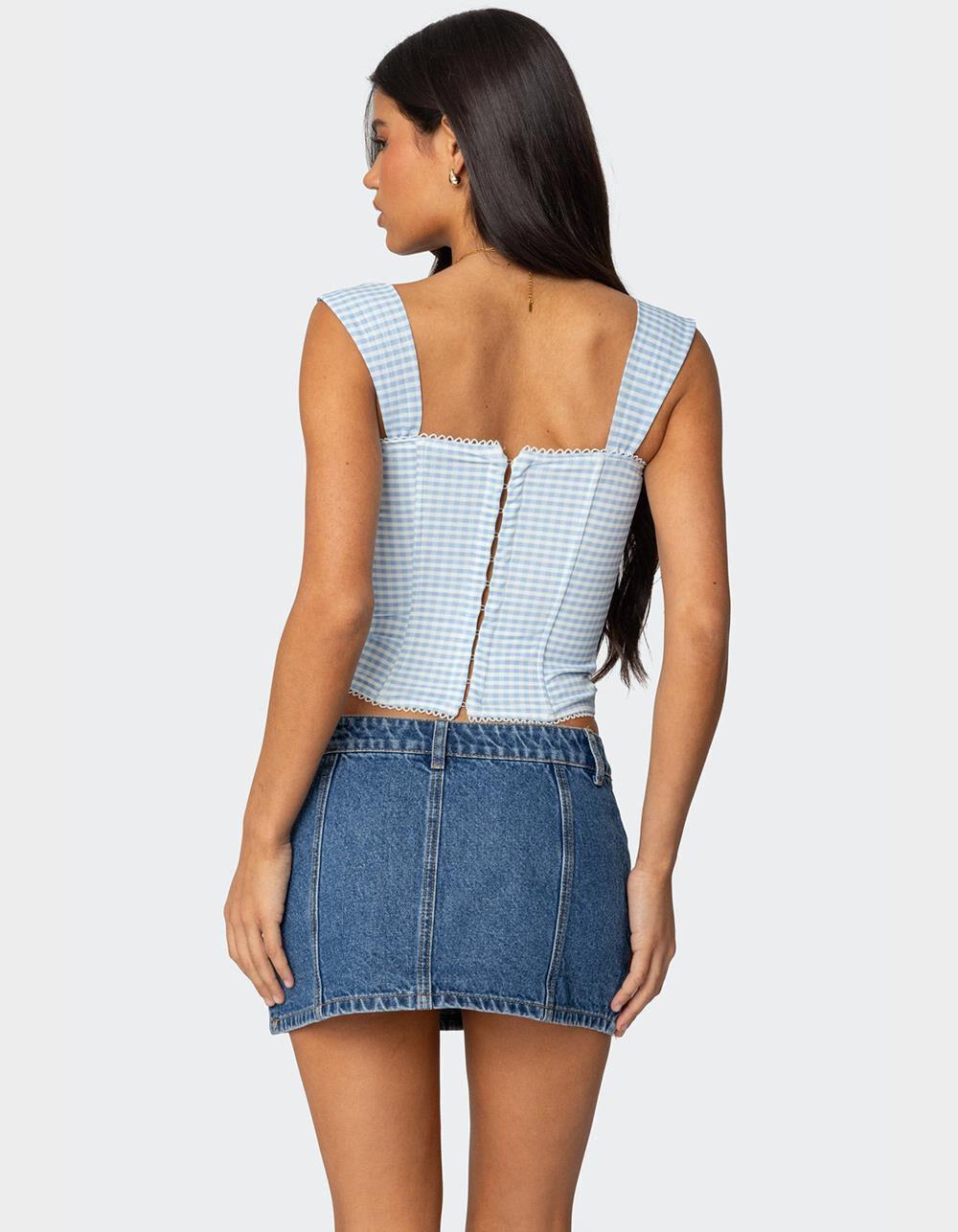 EDIKTED Marcella Wide Strap Mesh Corset - LIGHT BLUE Product Image