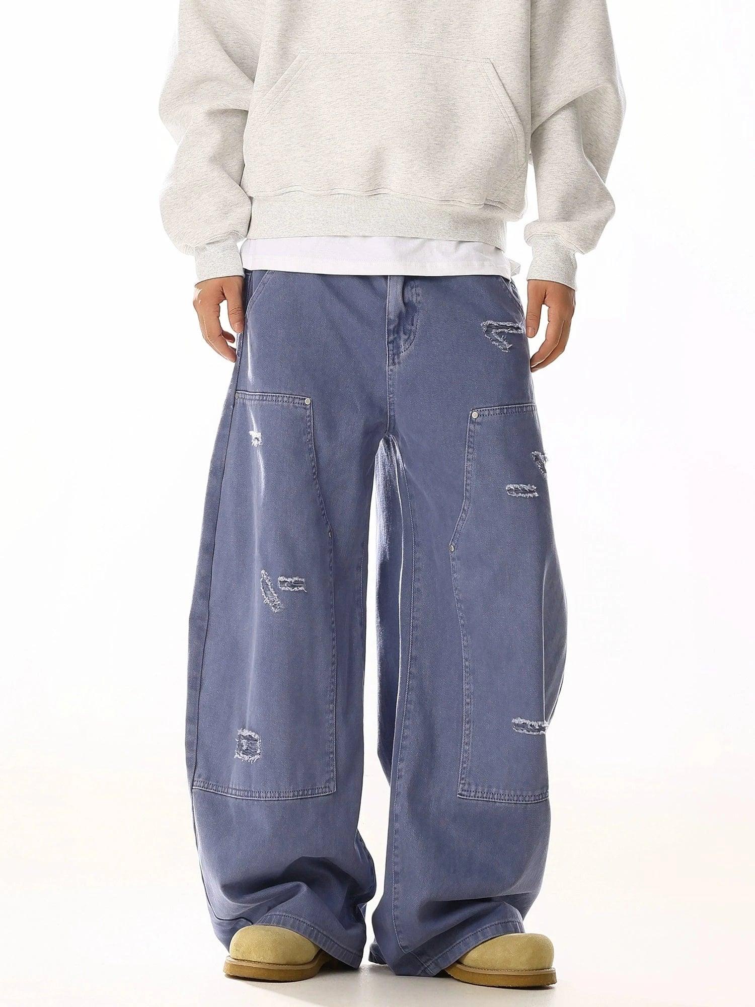 RT No. 19821 FRENCH PURPLE DISTRESSED BAGGY CARGO PANTS Product Image
