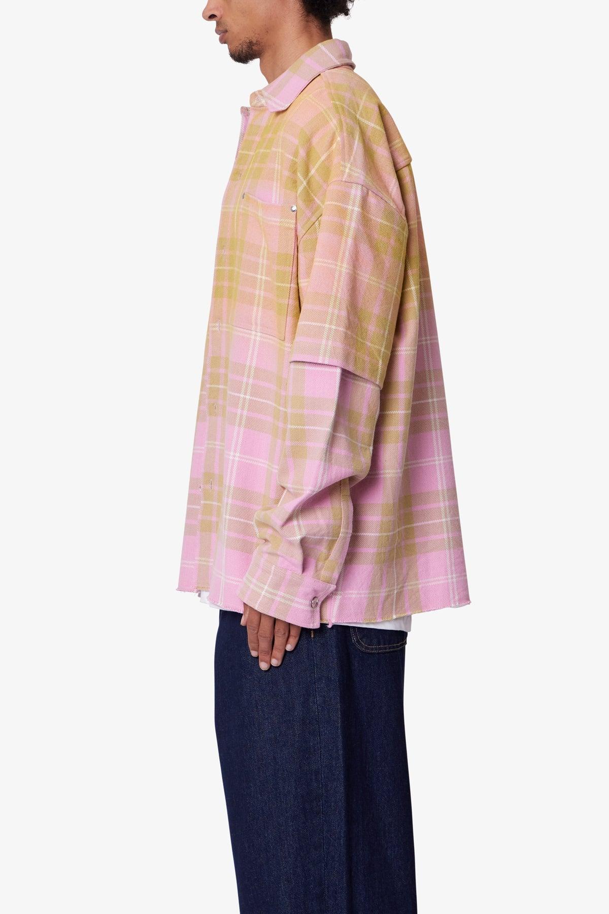 Dip Fade Flannel Shirt - Pink Product Image