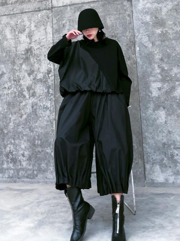 Stylish Black Solid Color High Waisted Wide Leg Pants Product Image