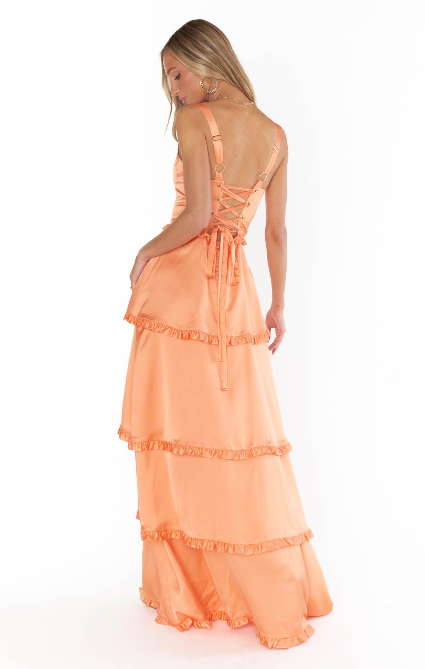 Lady Corset Dress ~ Cantaloupe Luxe Satin Product Image