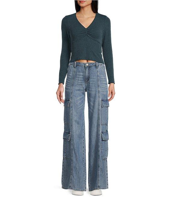 Moa Moa Long Sleeves V-Neck Urban Rib Top Product Image