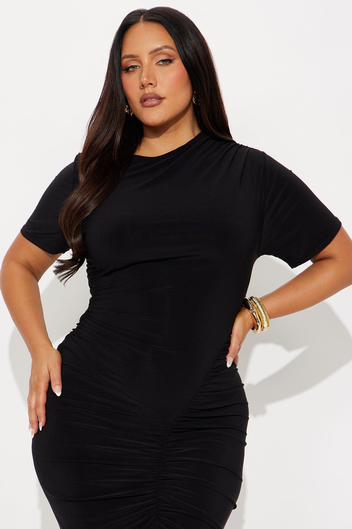 Keep Calling Ruched Midi Dress - Black Female Product Image