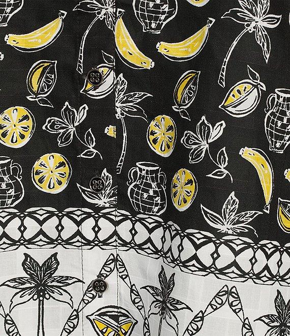 Allison Daley Plus Size Fruit Print Cap Sleeve Point Collar Button-Front Shirt Product Image