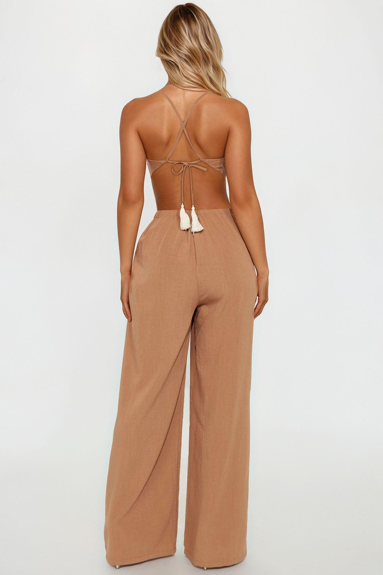 Tamra Wide Leg Linen Jumpsuit - Mocha Female Product Image