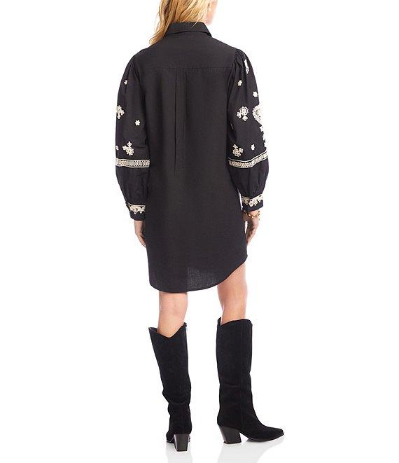 Karen Kane Blouson Long Sleeve Point Collar Rope Stitch Embroidery Shirtdress Product Image