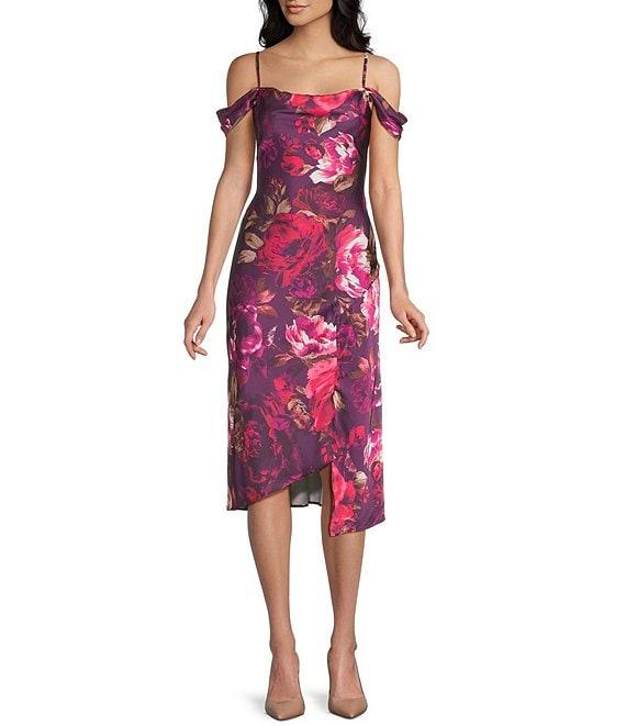 I.N. San Francisco Cowl Neck Cold Shoulder Slit Lace Inset Midi Dress Product Image