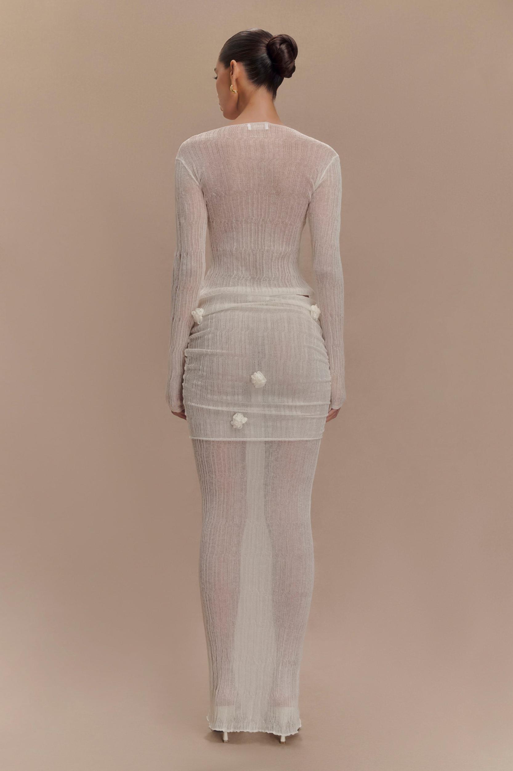 Orianna Orchid Knit Maxi Skirt - Ivory Product Image