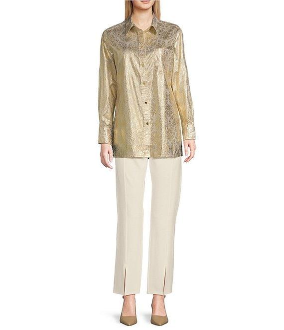 Jude Connally Kimber Gold Foil Medallion Print Point Collar Long Sleeve Button Front Shirt Product Image