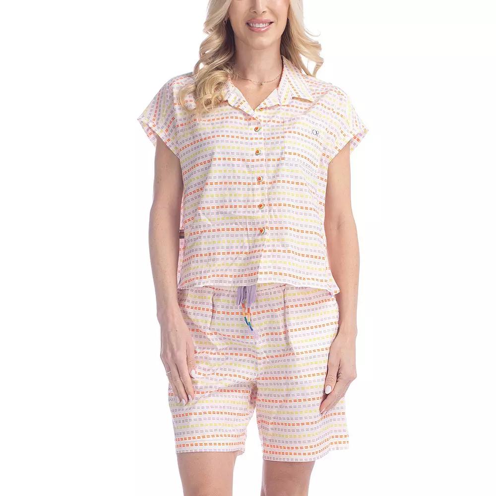 Women's Ocean Pacific® Field of Dreams Pajama Top & Pajama Shorts Set, Size: Small, Pink Stripe Product Image