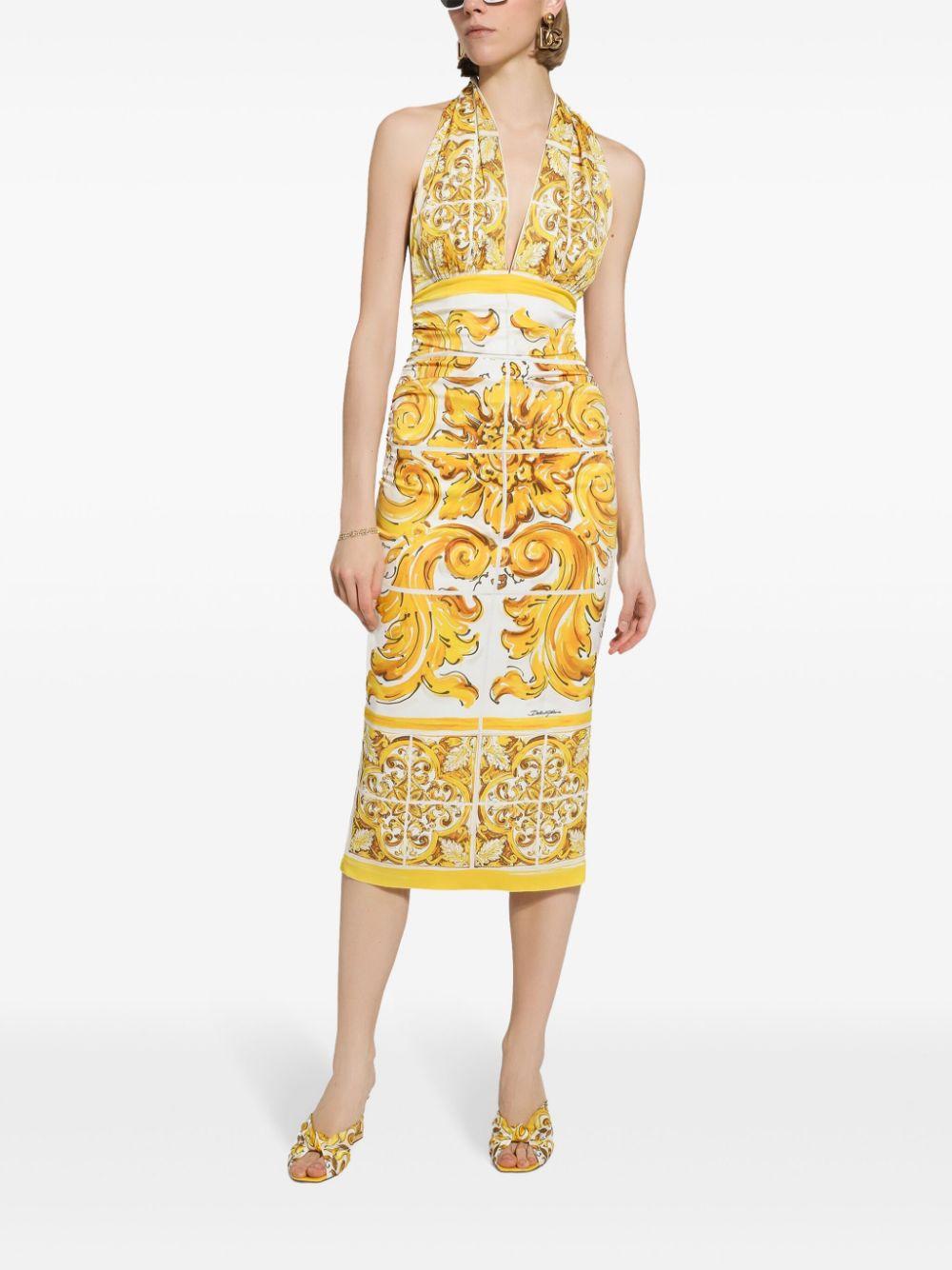 Majolica-print silk midi dress Product Image