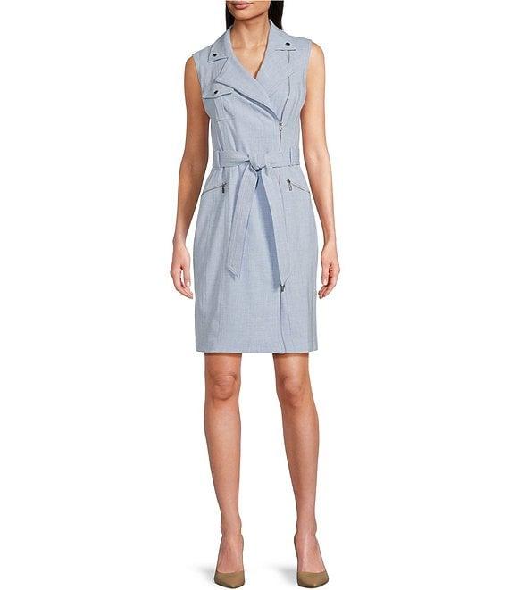 Calvin Klein Sleeveless Collar Neck Fitted Coat Jacket Dress Product Image