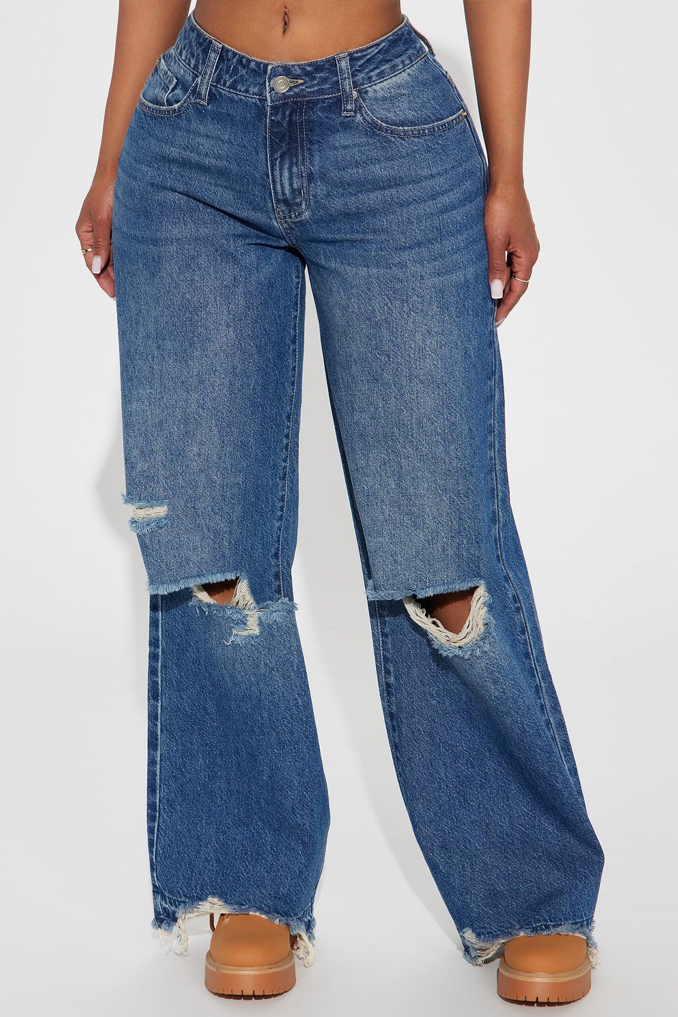 Celia Ripped Wide Leg Jeans - Medium Wash Product Image