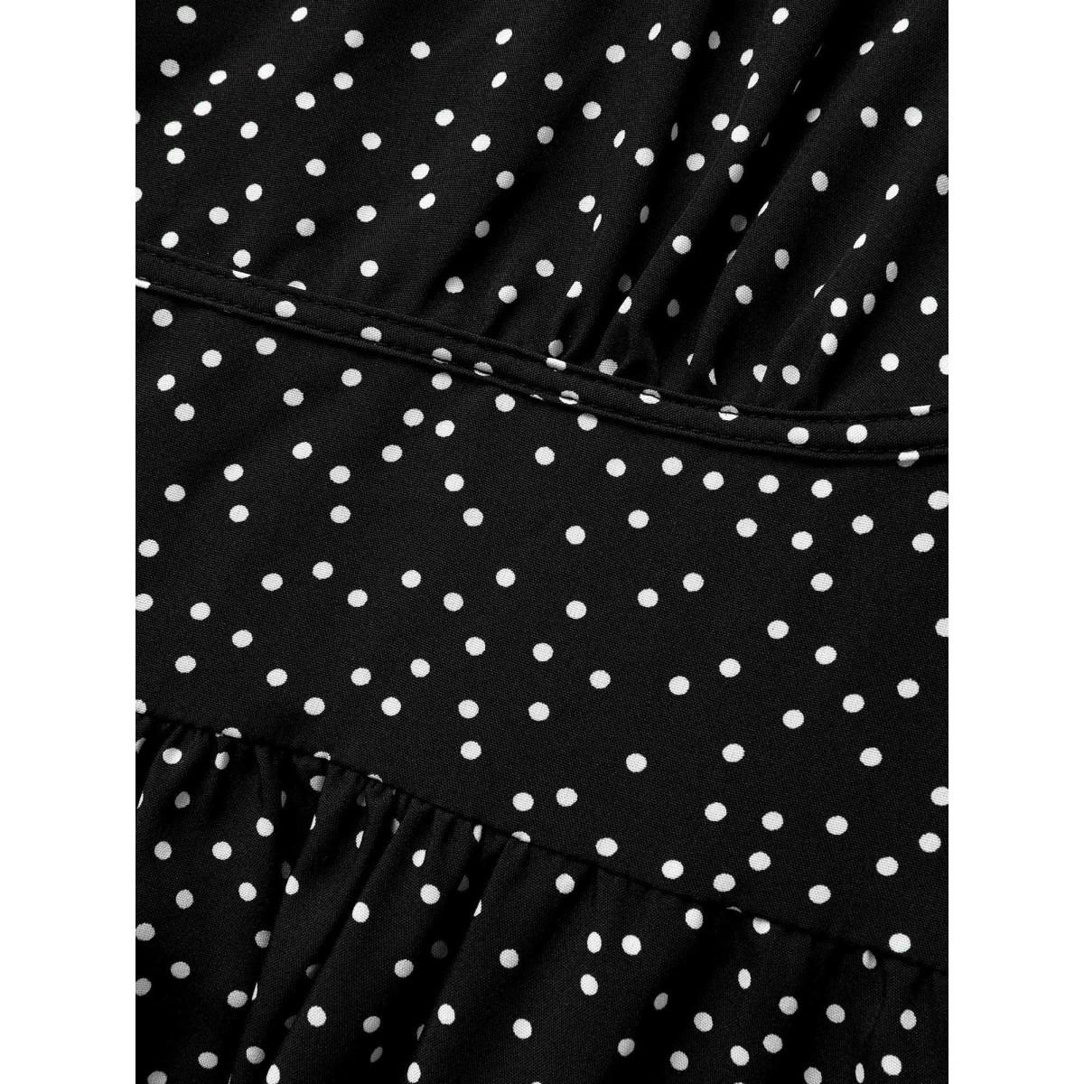 Plus Size Square Neck Polka Dot Shirred Midi Dress Black Women Elegant Shirred Square Neck Cap Sleeve Curvy BloomChic 30/6X Product Image