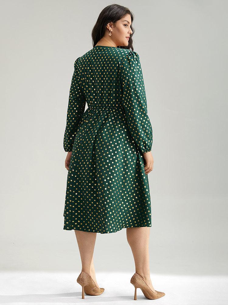 Glitter Polka Dot Notched Elastic Cuffs Dress Female Product Image