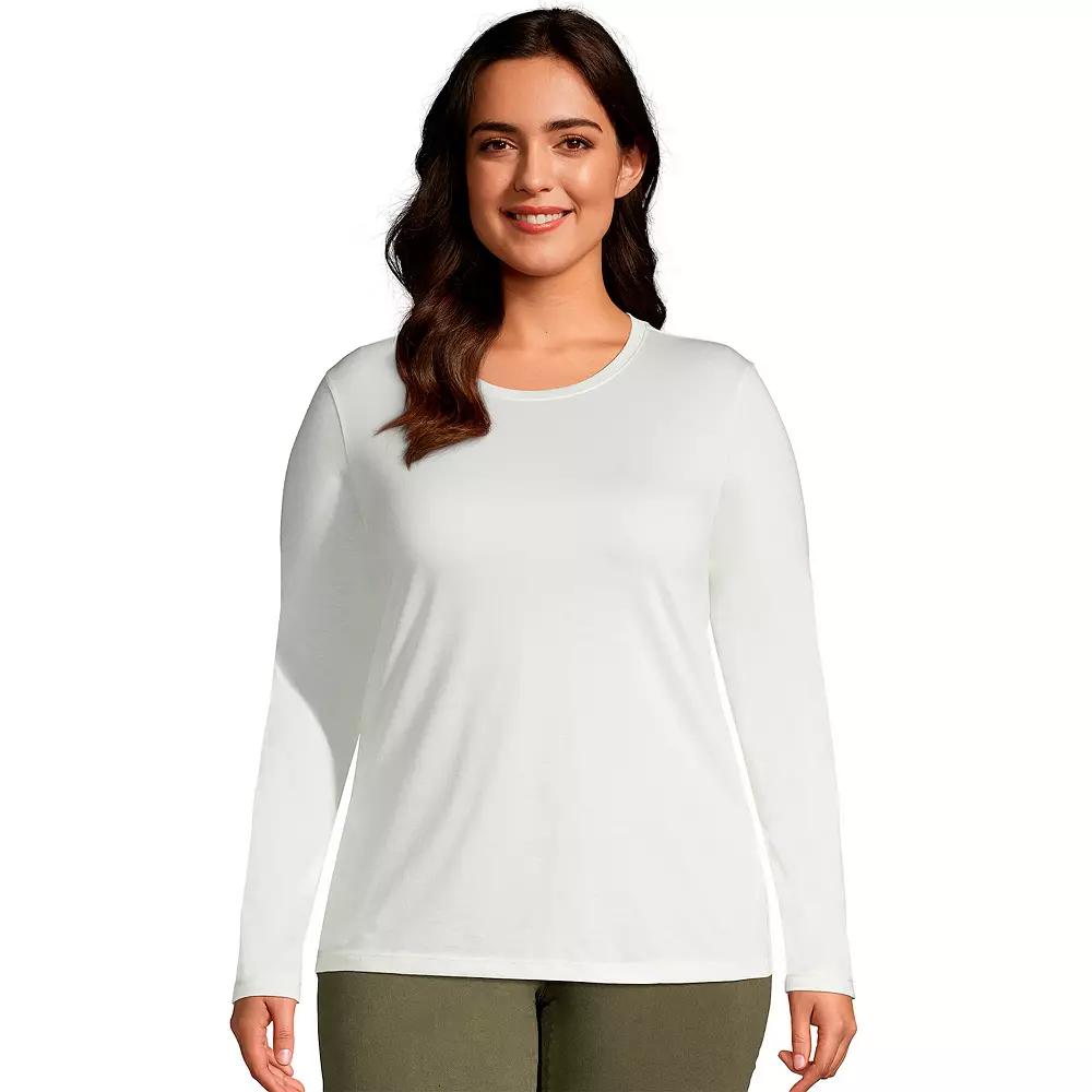 Plus Size Lands' End Long Sleeve Relaxed Supima Cotton Crewneck Tee, Women's, Size: 3XL, Ivory Product Image