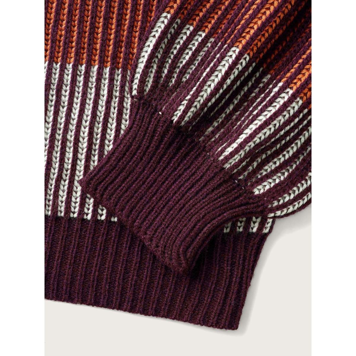 Plus Size Textured Striped Contrast Patchwork Pullover Deepred Women Casual Long Sleeve Round Neck Everyday Pullovers BloomChic 12/L Product Image