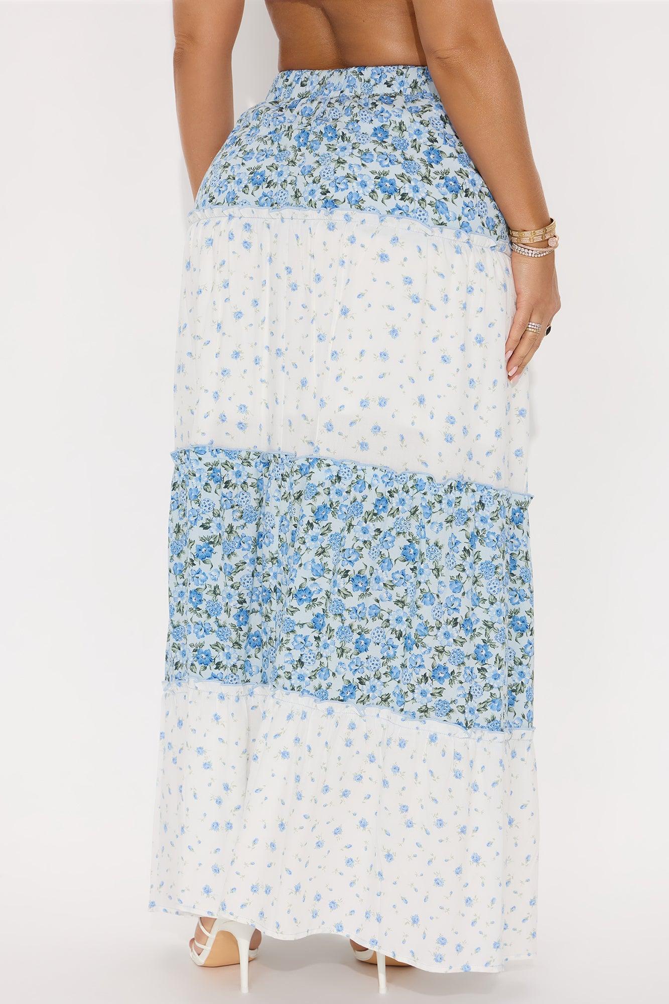 Analissa Floral Tiered Maxi Skirt - Blue/combo Product Image