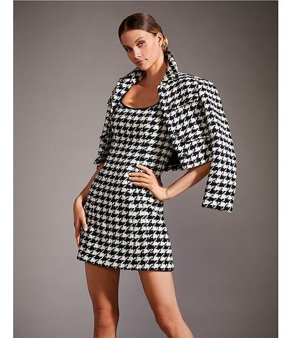 Antonio Melani Macy Wool Blend Houndstooth Square Neck Sleeveless Mini Sheath Dress Product Image