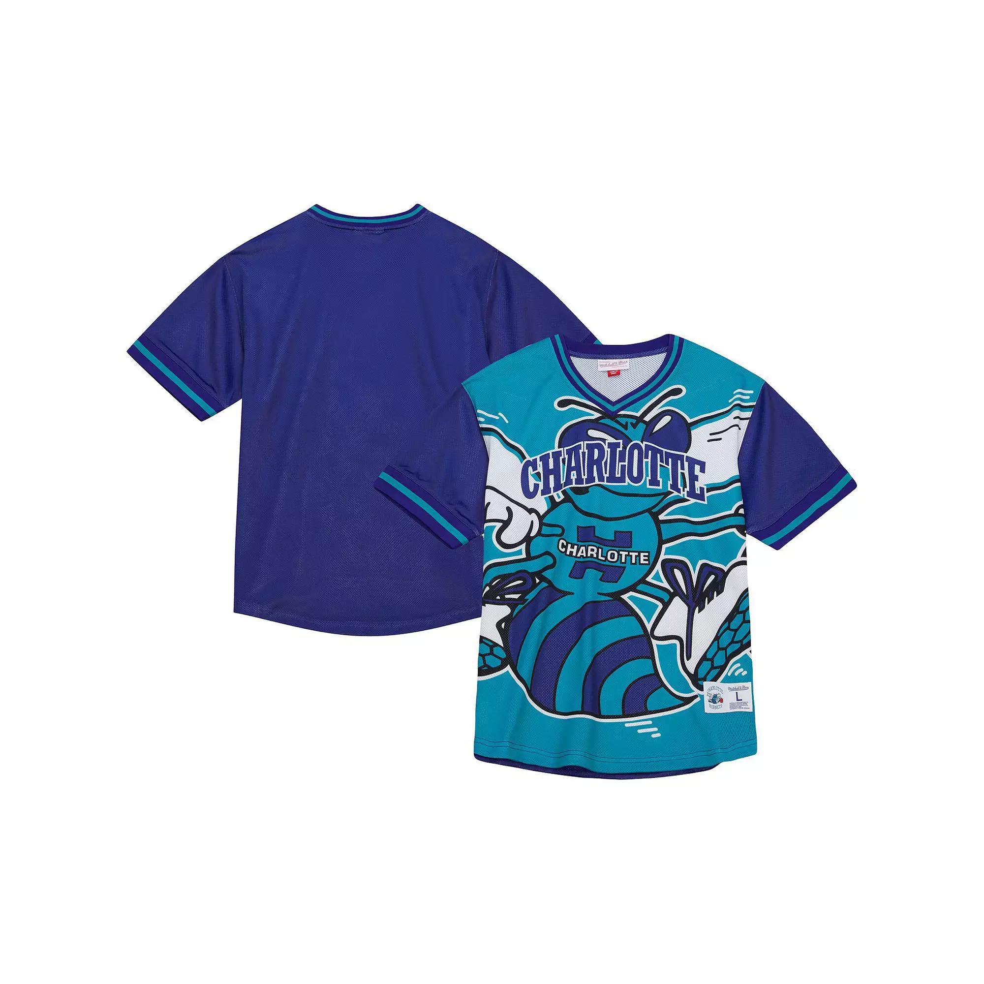 Men's Mitchell & Ness  Teal Charlotte Hornets Jumbotron 3.0 Mesh V-Neck T-Shirt, Size: Large, Chr Blue Product Image