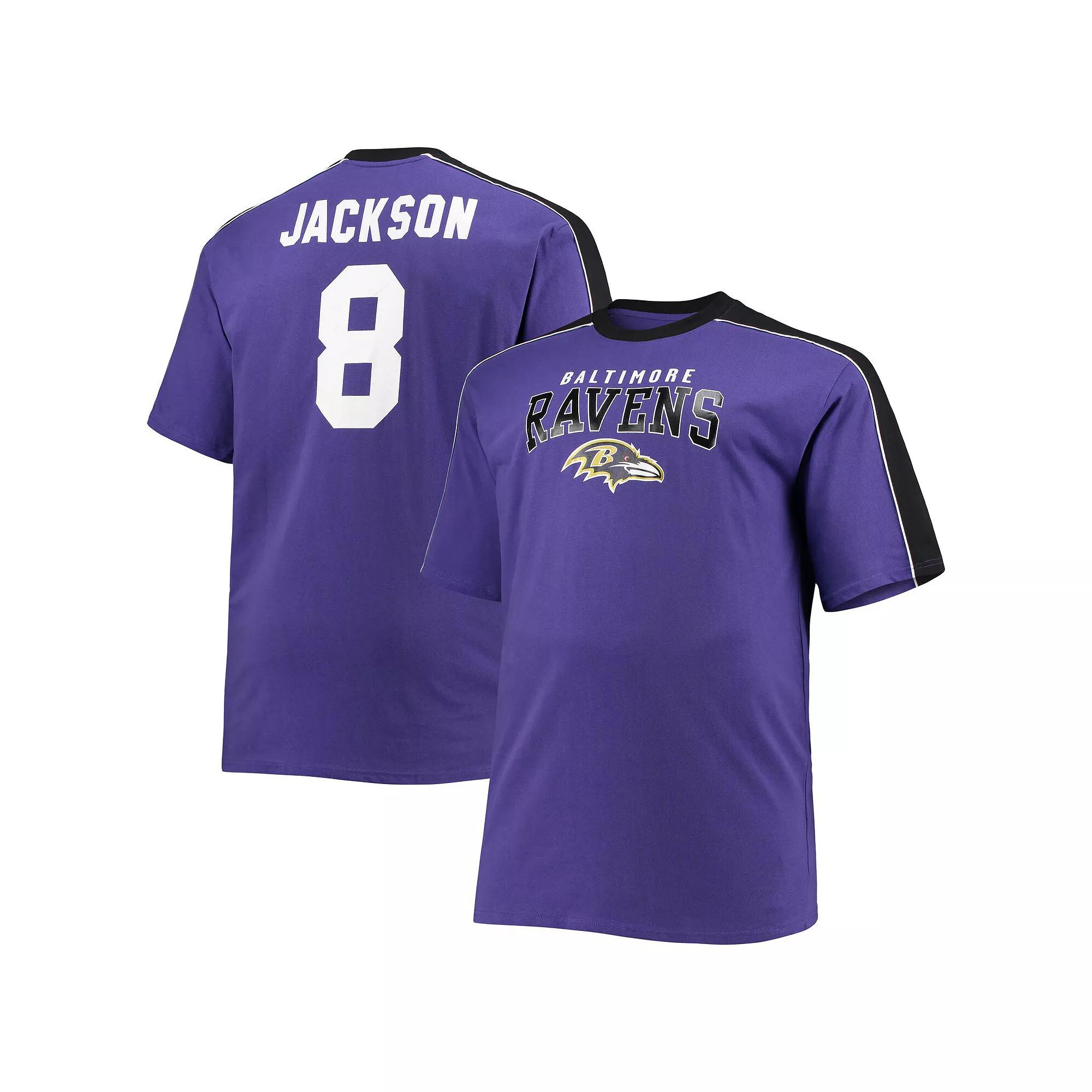 Men's Fanatics Branded Lamar Jackson Purple Baltimore Ravens Big & Tall Sleeve Panel Player Name & Number T-Shirt, Size: 2XLT Product Image