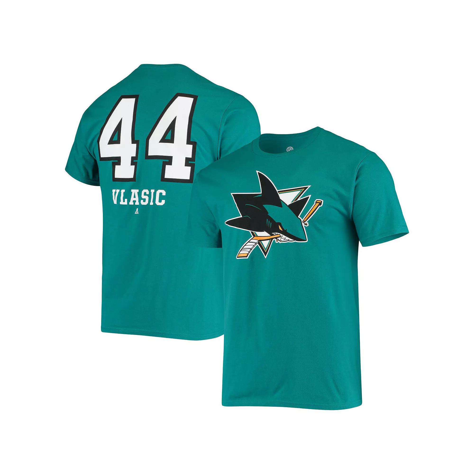Men's Fanatics Branded Marc-Edouard Vlasic Teal San Jose Sharks Player Name and Number T-Shirt,  Product Image