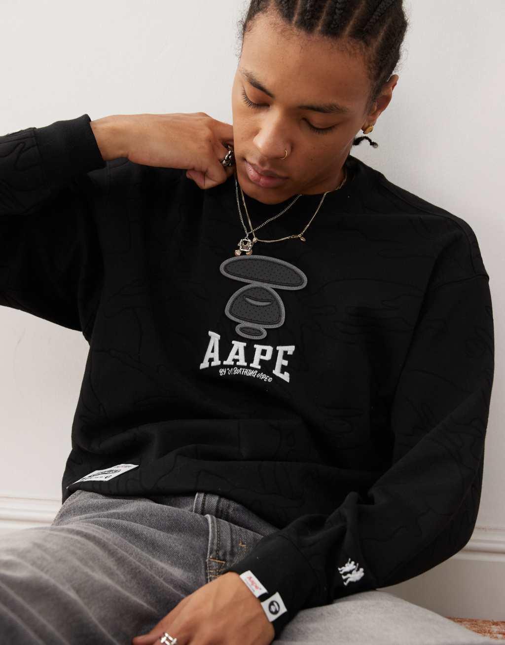 Aape By A Bathing Ape burnout camo logo sweatshirt in black Product Image