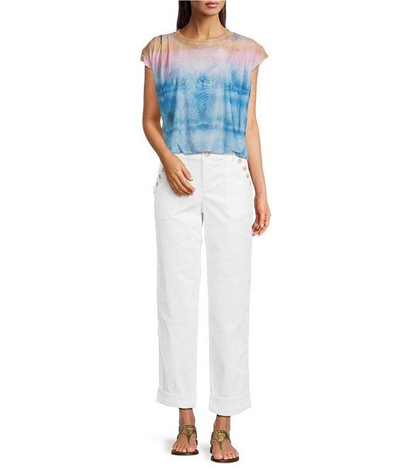 Democracy Petite Size Printed Scoop Neck Cap Sleeve Knit Top Product Image