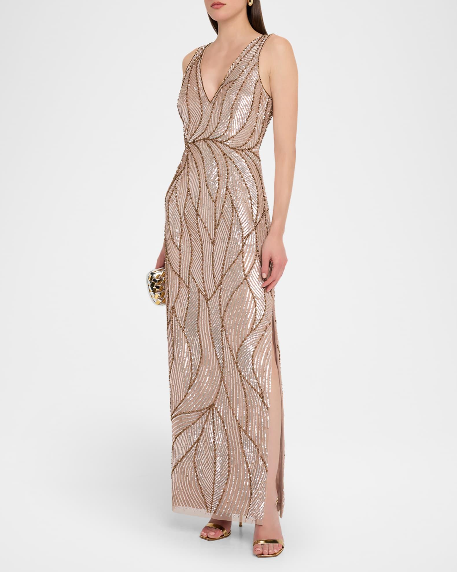 Sleeveless Bead & Sequin Column Gown Product Image