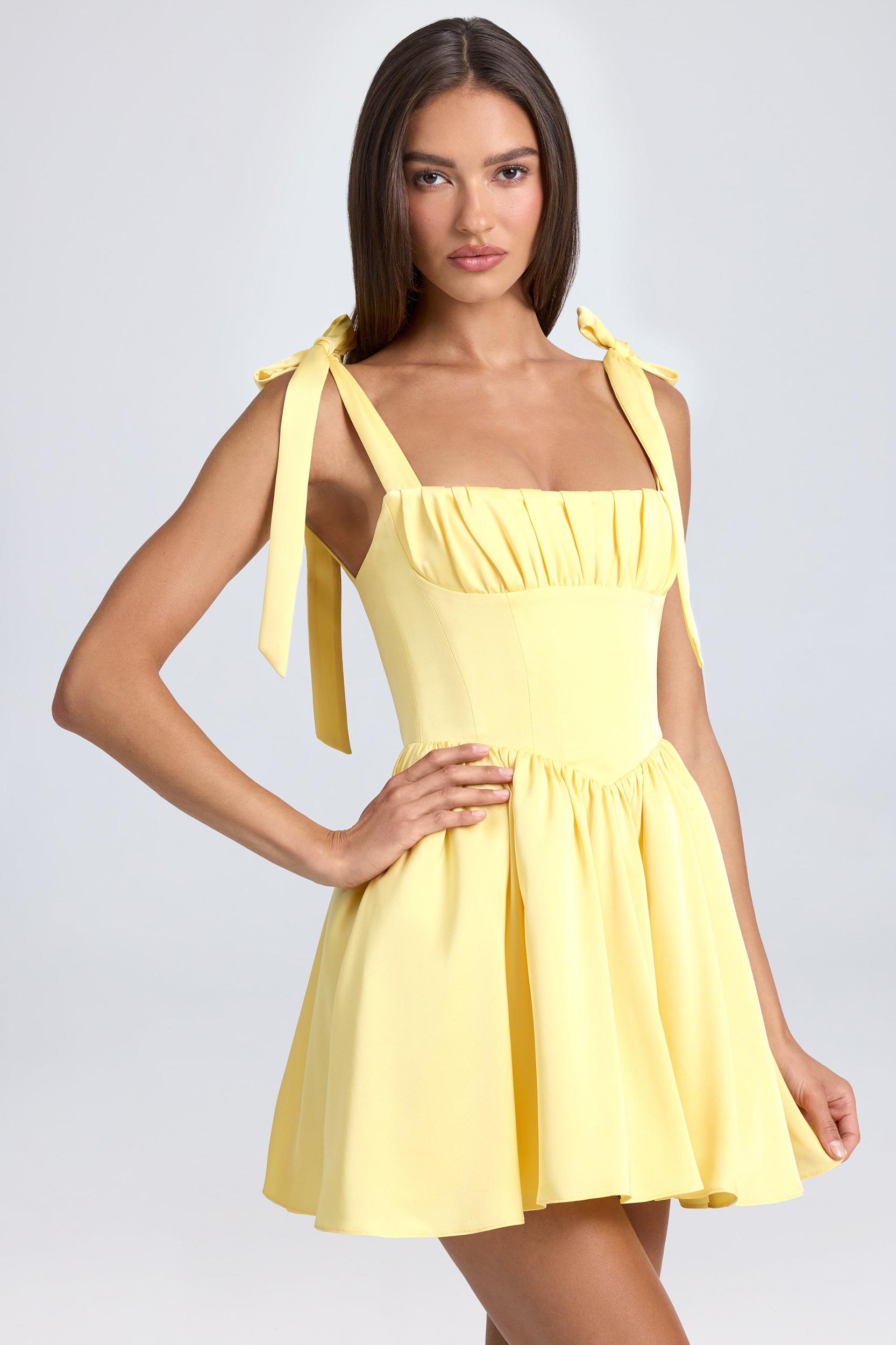 Draped Corset Mini Dress in Lemon Sherbet Product Image