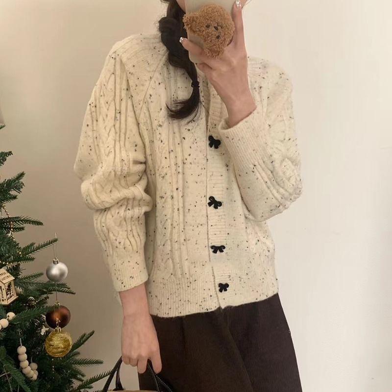 Long Sleeve Bow Button Loose-Fit Cardigan Product Image