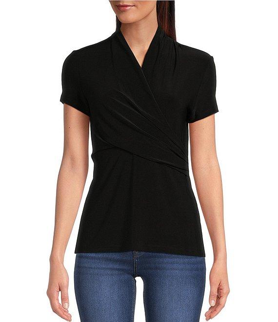 DKNY by Donna Karan Surplice V-Neck Side Ruched Short Sleeve Top Product Image