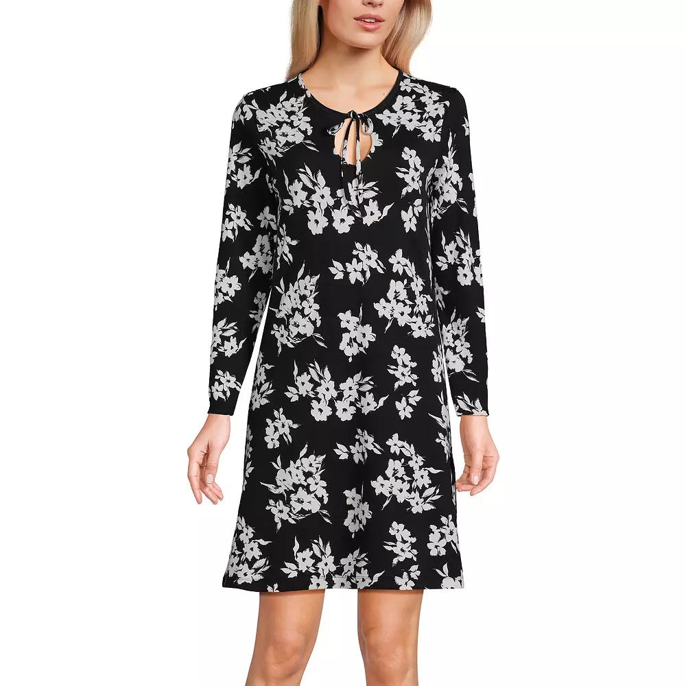 Women's Lands' End Cotton Interlock Long Sleeve Nightgown, Size: XL, Soft Green Bird Song Product Image