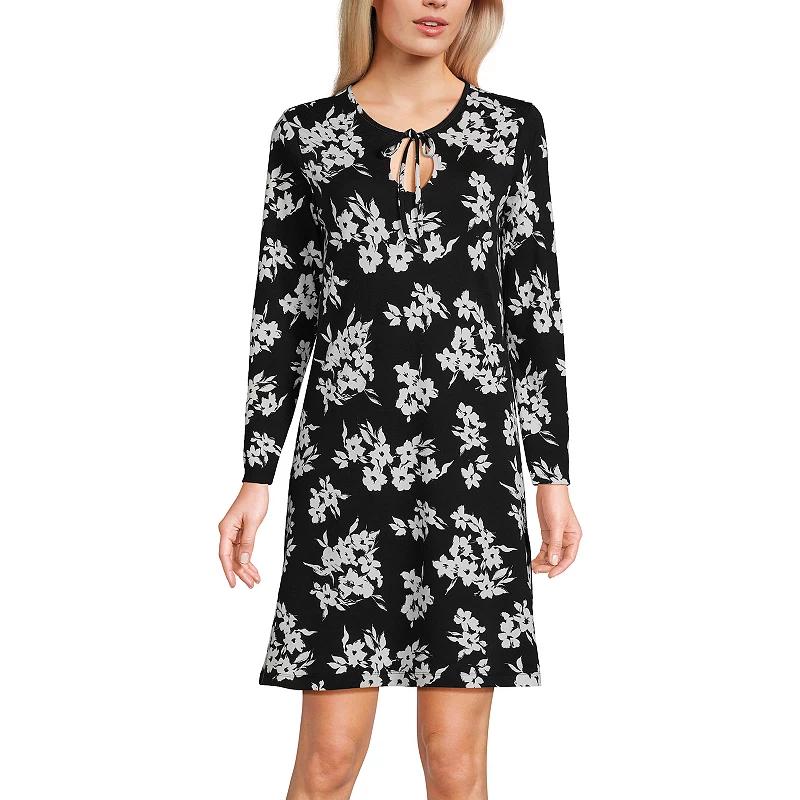 Women's Lands' End Cotton Interlock Long Sleeve Nightgown, Size: XL, Soft Green Bird Song Product Image