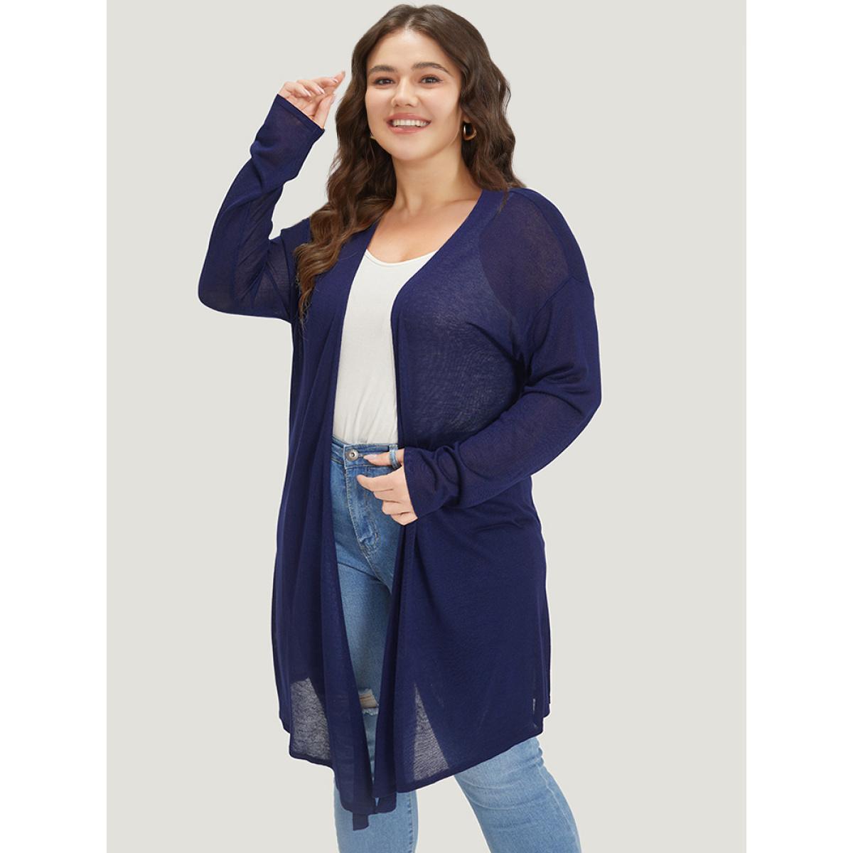 Plus Size Supersoft Essentials Plain Asymmetrical Hem Open Front Cardigan Indigo Women Casual Loose Long Sleeve Dailywear Cardigans BloomChic 18-20/2X Product Image