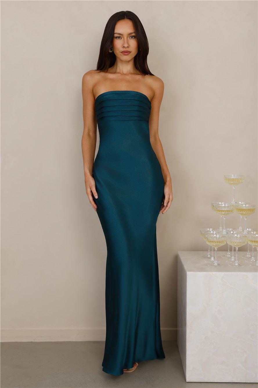 The Seraphina Strapless Satin Maxi Dress Teal Product Image